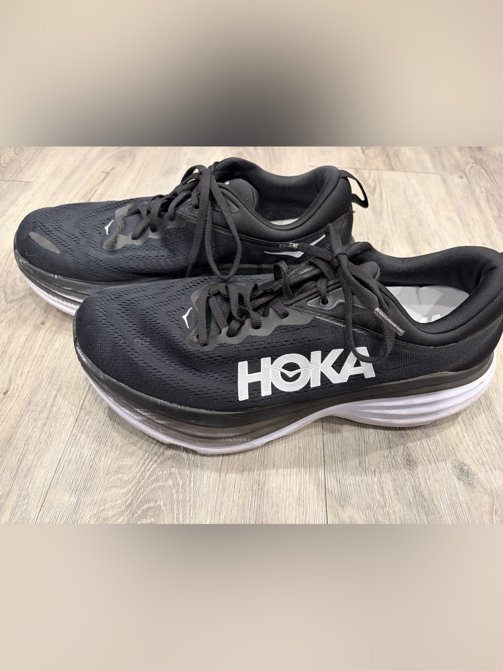 HOKA Bondi 8 Black & White Athletic Shoes Wide